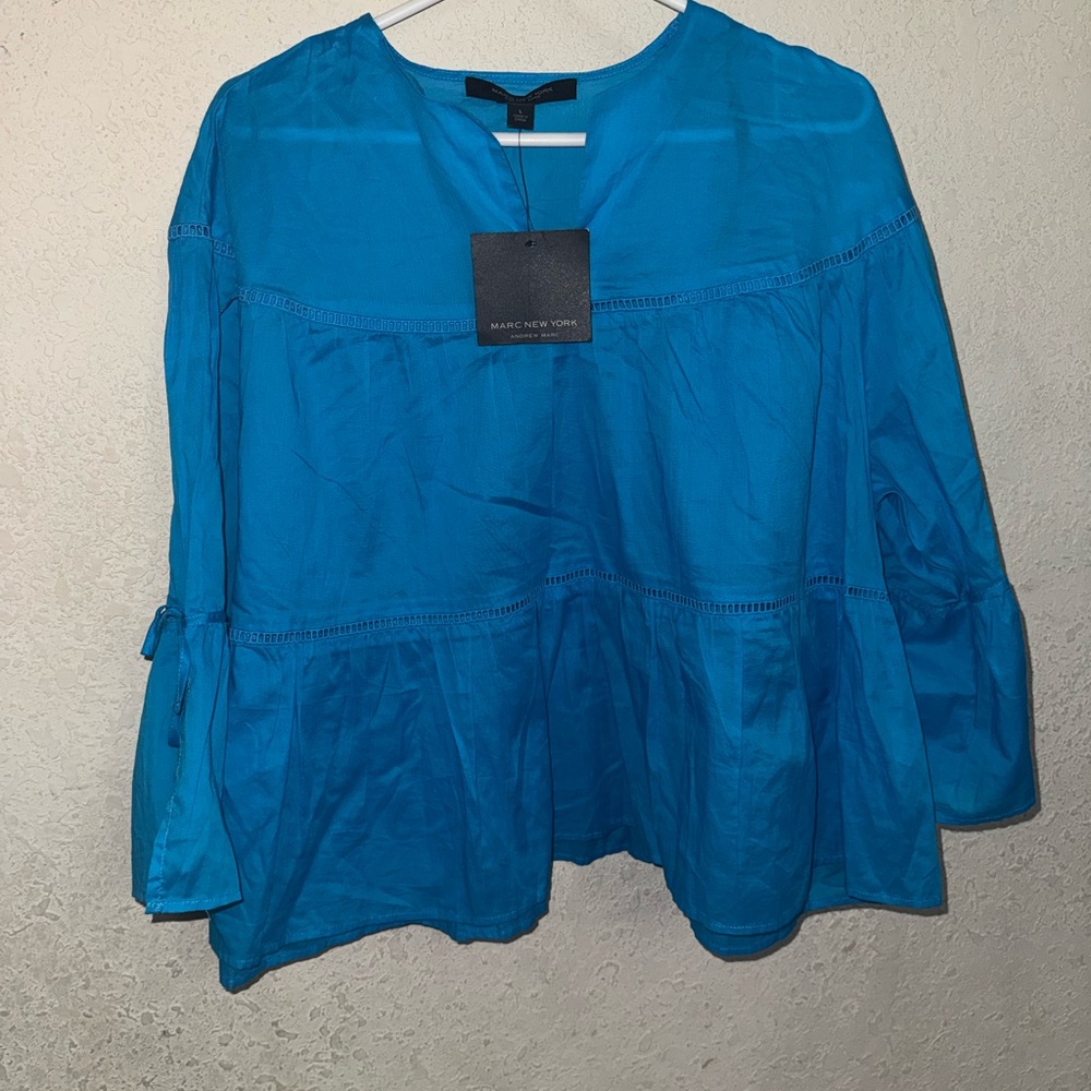 Marc New York Teal Blue Peasant Blouse